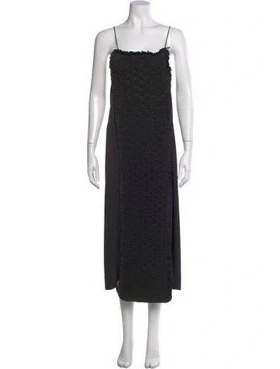 Pre-owned Ganni Square Neckline Long Dress In Black