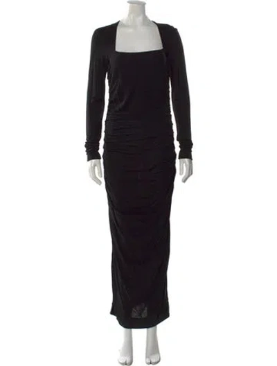 Pre-owned Ganni Square Neckline Long Dress In Black