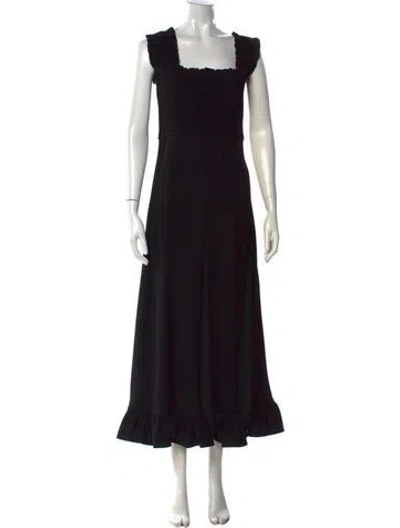 Pre-owned Ganni Square Neckline Long Dress In Black