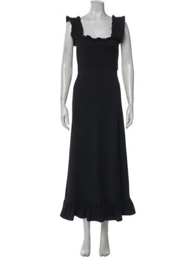 Pre-owned Ganni Square Neckline Long Dress In Black