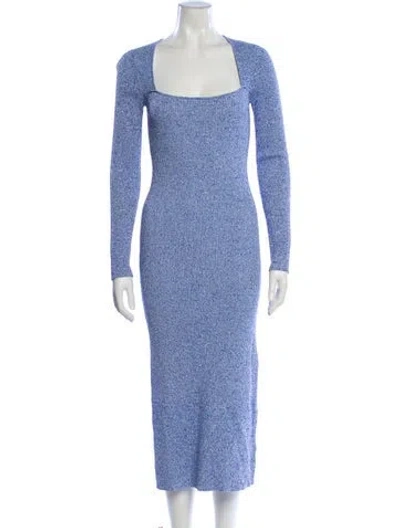 Pre-owned Ganni Square Neckline Long Dress In Blue