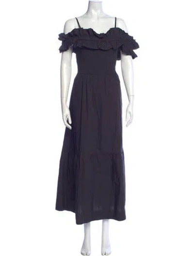 Pre-owned Ganni Square Neckline Long Dress In Blue