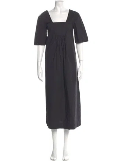 Pre-owned Ganni Square Neckline Long Dress In Gray