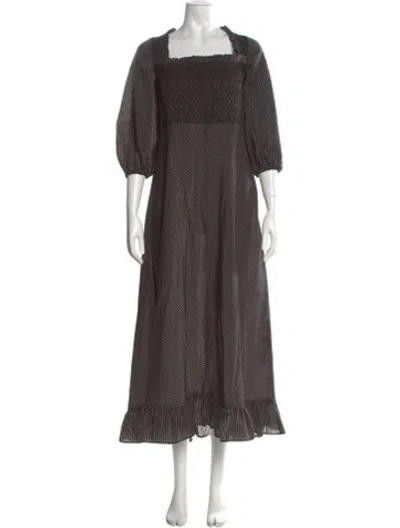 Pre-owned Ganni Square Neckline Long Dress In Gray