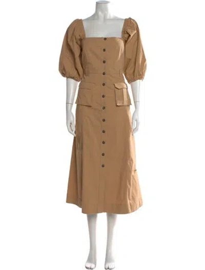 Pre-owned Ganni Square Neckline Long Dress In Neutral