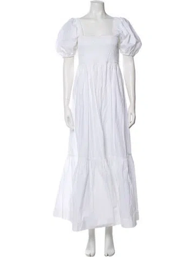 Pre-owned Ganni Square Neckline Long Dress In White