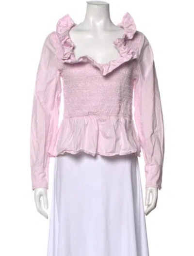 Pre-owned Ganni Square Neckline Long Sleeve Blouse In Pink