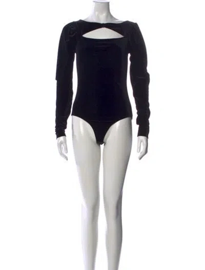 Pre-owned Ganni Square Neckline Long Sleeve Bodysuit In Black