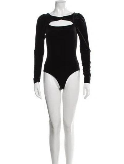 Pre-owned Ganni Square Neckline Long Sleeve Bodysuit In Black