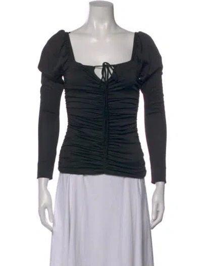Pre-owned Ganni Square Neckline Long Sleeve Top In Black