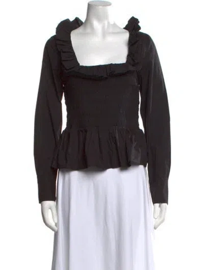 Pre-owned Ganni Square Neckline Long Sleeve Top In Black