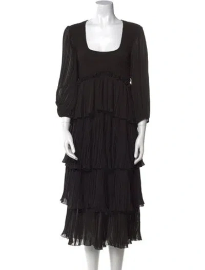 Pre-owned Ganni Square Neckline Midi Length Dress In Black