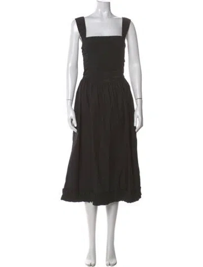 Pre-owned Ganni Square Neckline Midi Length Dress In Black