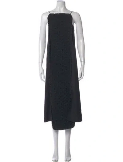Pre-owned Ganni Square Neckline Midi Length Dress In Black