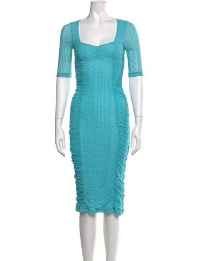 Pre-owned Ganni Square Neckline Midi Length Dress In Blue