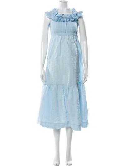 Pre-owned Ganni Square Neckline Midi Length Dress In Blue