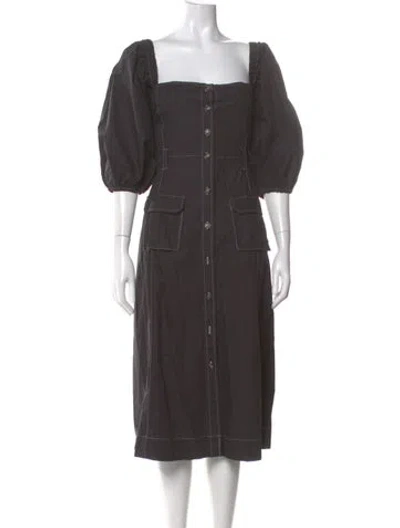 Pre-owned Ganni Square Neckline Midi Length Dress In Gray