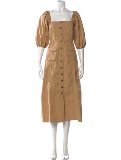 Pre-owned Ganni Square Neckline Midi Length Dress In Neutral