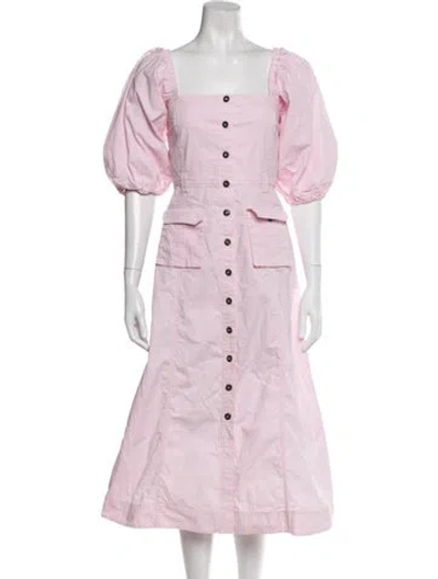 Pre-owned Ganni Square Neckline Midi Length Dress In Pink