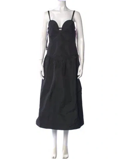 Pre-owned Ganni Square Neckline Midi Length Dress W/ Tags In Black