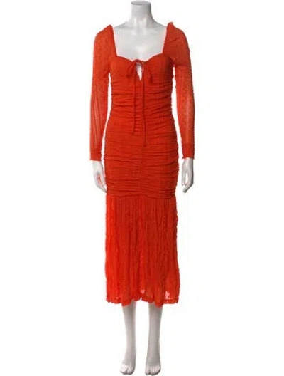 Pre-owned Ganni Square Neckline Midi Length Dress W/ Tags In Orange