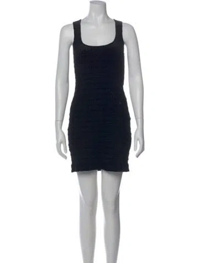 Pre-owned Ganni Square Neckline Mini Dress In Black