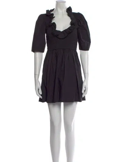 Pre-owned Ganni Square Neckline Mini Dress In Black