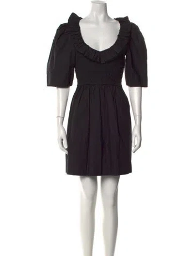 Pre-owned Ganni Square Neckline Mini Dress In Black