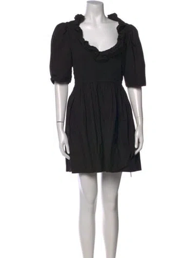 Pre-owned Ganni Square Neckline Mini Dress In Black