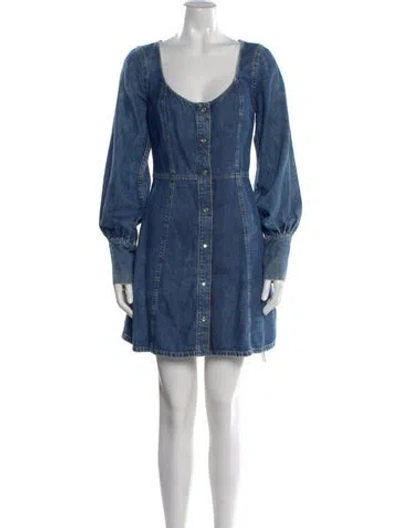 Pre-owned Ganni Square Neckline Mini Dress In Blue