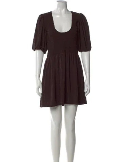 Pre-owned Ganni Square Neckline Mini Dress In Gray