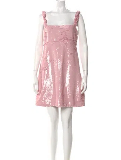 Pre-owned Ganni Square Neckline Mini Dress In Pink