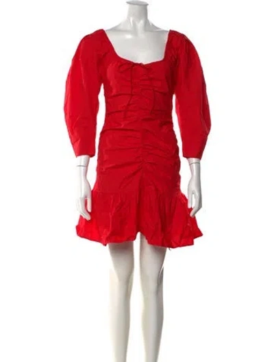 Pre-owned Ganni Square Neckline Mini Dress In Red