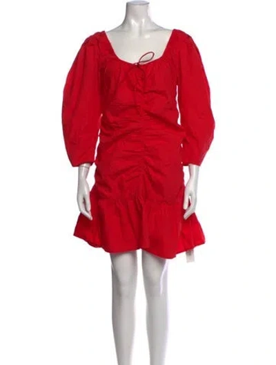 Pre-owned Ganni Square Neckline Mini Dress In Red