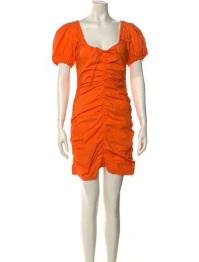 Pre-owned Ganni Square Neckline Mini Dress W/ Tags In Orange