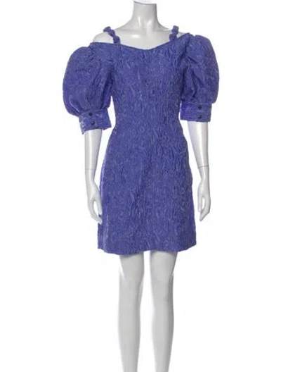 Pre-owned Ganni Square Neckline Mini Dress W/ Tags In Purple