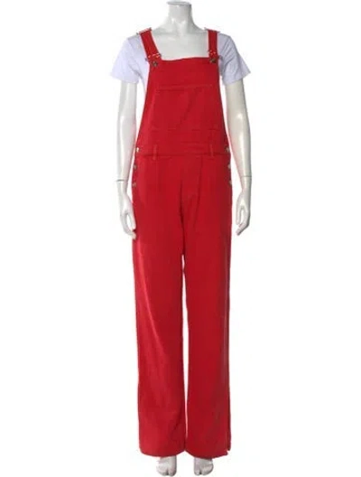 Pre-owned Ganni Square Neckline Overalls In Red