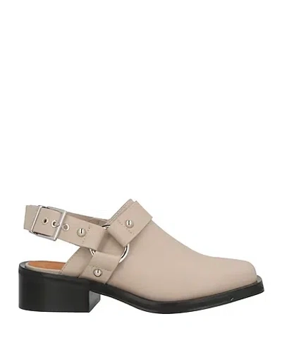 Ganni Square-toe Block Heel Sandals With A Single Buckle In Gray