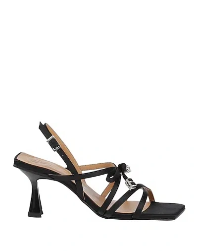 Ganni Square-toe Sandals With Rhinestone Bows In Black