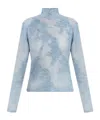 Ganni Flower-jacquard Mockneck Sweater In Blue