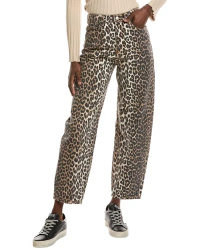 Ganni Wide-leg Animal Print High-rise Jeans With Belt Loops In Gray