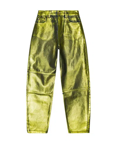 Ganni Stary Foiled Tapered Jeans In Green