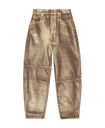 Ganni Stary Gold-foiled Jeans In Brown