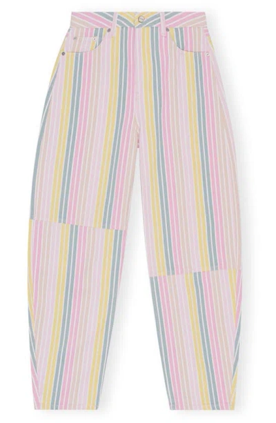 Ganni Stary Stripe Denim Pants In Pink Multicolour