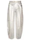 Ganni Metallic-finish Organic-cotton Tapared Jeans In White