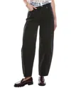 Ganni Black Pants With High Waist And Logo Patch On The Rear In Cotton Woman