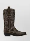 Ganni Mid Shaft Embroidered Western Boot Oleatex Boots Black