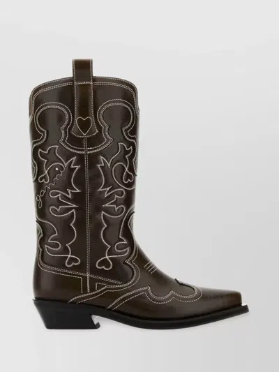 GANNI STITCHED WESTERN STYLE POINTED TOE BOOTS