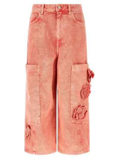 Ganni Stone-washed Denim Cargo Cargo Shorts In Pink