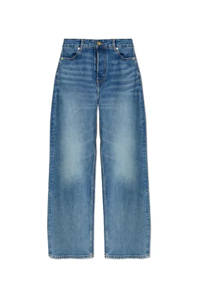 Ganni Patch Izey Straight-leg Jeans In Blue